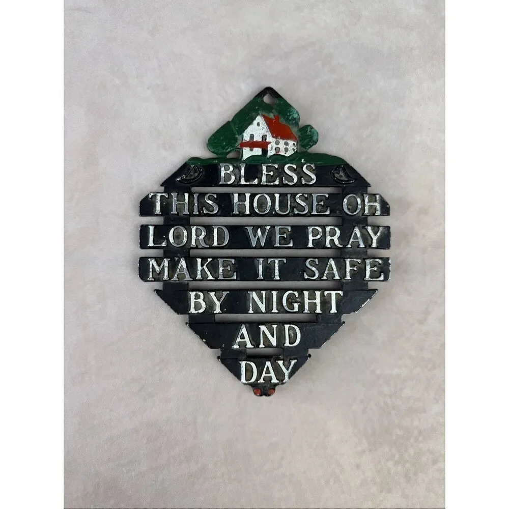 Vintage Cast Iron Prayer Trivet Cottagecore